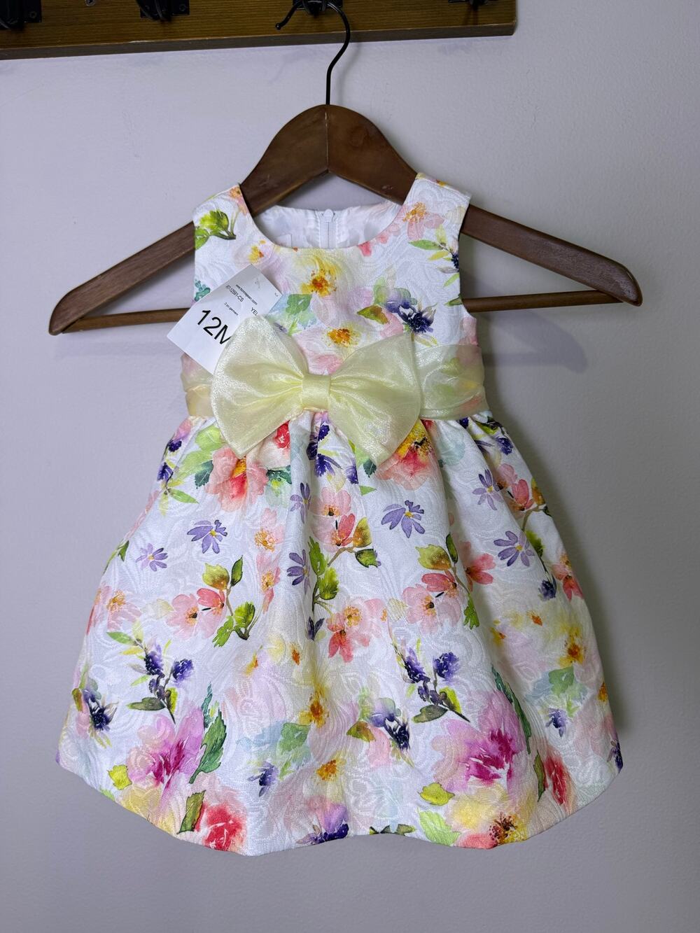 Bonnie Jean Baby Girls 12M Floral Dress Yellow Bow Spring NWT